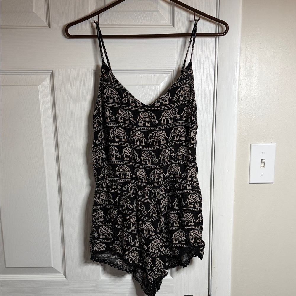 Forever 21 Black and Cream Elephant Print Romper